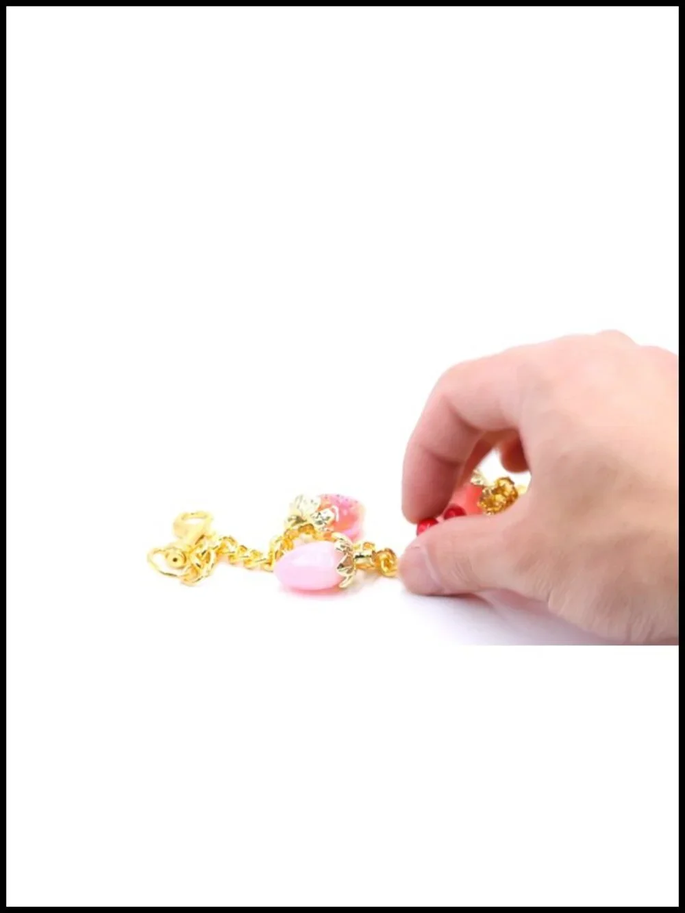 Strawberry Purse Charm Keychain - Gold Plated Alloy Bag Chain Extender with